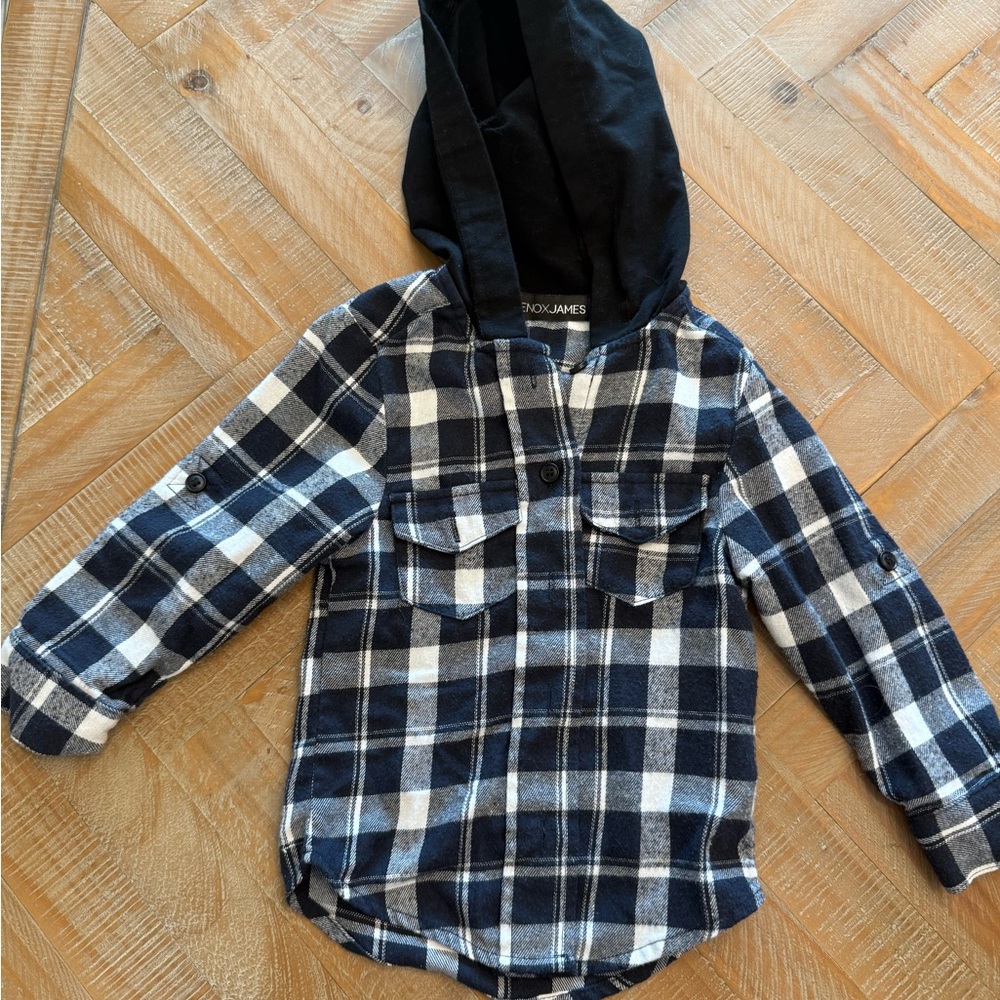 Lenox James Plaid Boys Button Down Hooded Flannel 2t